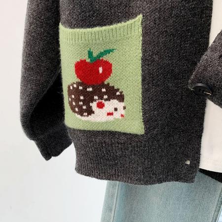 FA56269# 卡通手工钩花针织背心wait女春秋新款学院风宽松开衫毛衣马夹外套 服裝批發女裝批發服飾貨源