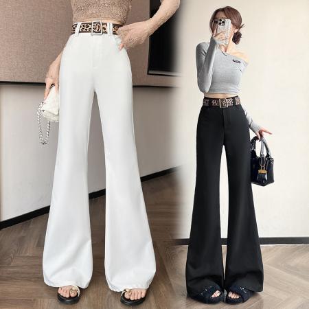 FA56271# 春季洗水棉西装微喇裤女高腰窄版休闲喇叭裤拖地马蹄裤子 服裝批發女裝批發服飾貨源