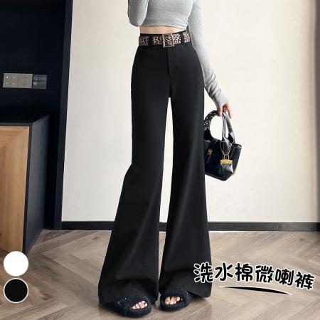 FA56271# 春季洗水棉西装微喇裤女高腰窄版休闲喇叭裤拖地马蹄裤子 服裝批發女裝批發服飾貨源