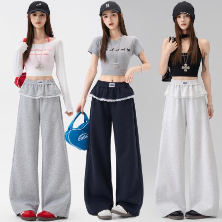 FA56272# 早春新款女装爆款荷叶边松紧腰时尚休闲裤洋气休运动卫裤女 服裝批發女裝批發服飾貨源