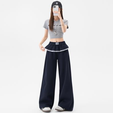 FA56272# 早春新款女装爆款荷叶边松紧腰时尚休闲裤洋气休运动卫裤女 服裝批發女裝批發服飾貨源