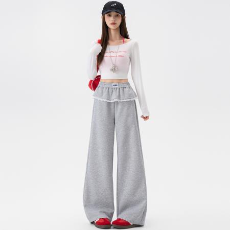 FA56272# 早春新款女装爆款荷叶边松紧腰时尚休闲裤洋气休运动卫裤女 服裝批發女裝批發服飾貨源