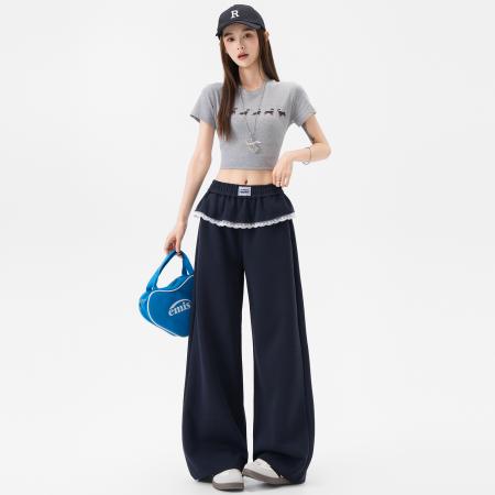 FA56272# 早春新款女装爆款荷叶边松紧腰时尚休闲裤洋气休运动卫裤女 服裝批發女裝批發服飾貨源