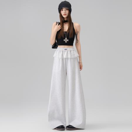 FA56272# 早春新款女装爆款荷叶边松紧腰时尚休闲裤洋气休运动卫裤女 服裝批發女裝批發服飾貨源