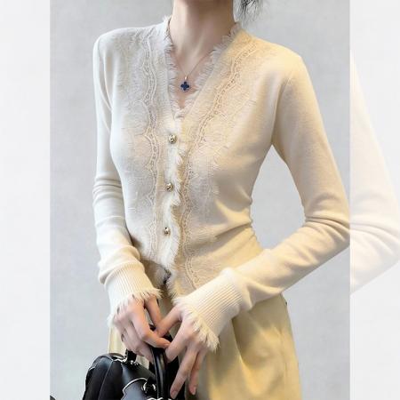 FA56273# 法式温柔气质高级感上衣女冬毛边设计感内搭打底衫可外穿 服裝批發女裝批發服飾貨源