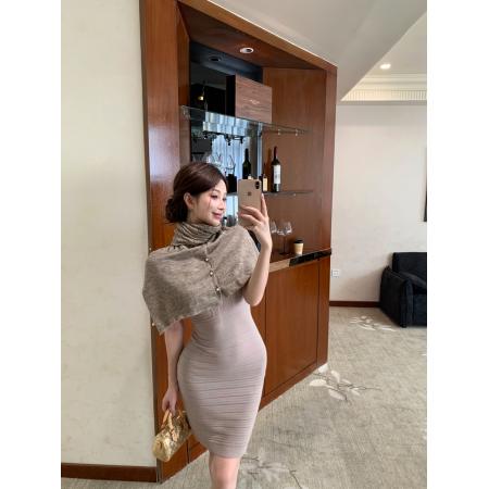 FA56275# 年度战裙!日系V领针织包臀束腰裙&2穿珍珠袖套披肩外搭 服裝批發女裝批發服飾貨源