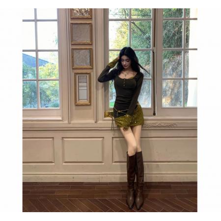 FA56280# 假日穿搭假两件珠片拼针织连衣裙 服裝批發女裝批發服飾貨源