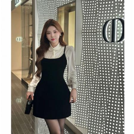 FA56282# SZA雪夜繁星冬季新款高级感气质内搭上衣+吊带连衣裙套装 服裝批發女裝批發服飾貨源