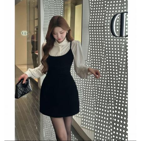 FA56282# SZA雪夜繁星冬季新款高级感气质内搭上衣+吊带连衣裙套装 服裝批發女裝批發服飾貨源