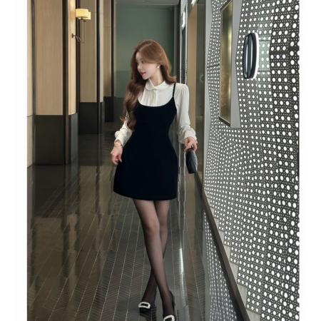 FA56282# SZA雪夜繁星冬季新款高级感气质内搭上衣+吊带连衣裙套装 服裝批發女裝批發服飾貨源