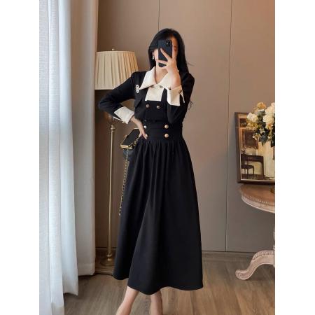 FA56290# 小香风两件套装女秋冬装新款复古赫本风高级感气质显瘦黑色连衣裙 服裝批發女裝批發服飾貨源