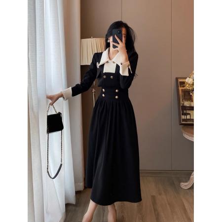 FA56290# 小香风两件套装女秋冬装新款复古赫本风高级感气质显瘦黑色连衣裙 服裝批發女裝批發服飾貨源