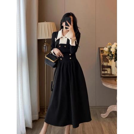 FA56290# 小香风两件套装女秋冬装新款复古赫本风高级感气质显瘦黑色连衣裙 服裝批發女裝批發服飾貨源