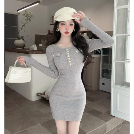 FA56300# 高级感法式针织连衣裙女秋冬新款小个子小香风修身包臀裙 服裝批發女裝批發服飾貨源