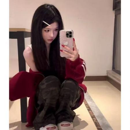 YF6915# 图片色春秋复古风牛角帽子撞色条纹长袖拉链休闲百搭学院风卫衣潮