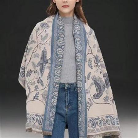 YF6909# 图片色秋冬波西米亚风提花刺绣腰果花图腾仿羊绒柔顺披肩空调房外搭