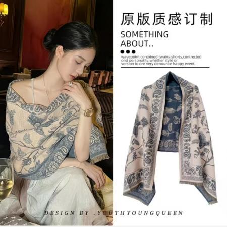 YF6909# 图片色秋冬波西米亚风提花刺绣腰果花图腾仿羊绒柔顺披肩空调房外搭