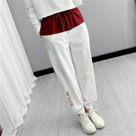 YF6922# (2色入内）韩版时尚松紧腰绑绳束腿字母印花二色拼接运动休闲裤