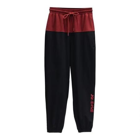 YF6922# (2色入内）韩版时尚松紧腰绑绳束腿字母印花二色拼接运动休闲裤