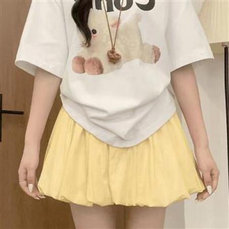 YF3935# (8色入内）原宿风日系松紧腰褶折花苞灯笼防走光内衬蓬蓬半身裙