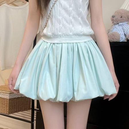 YF3935# (8色入内）原宿风日系松紧腰褶折花苞灯笼防走光内衬蓬蓬半身裙