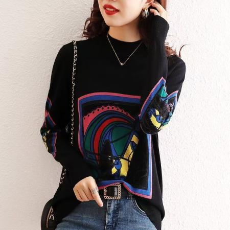 YF6931# 图片色冬装时尚提花马头编织设计感长袖半高领宽松洋气针织上衣