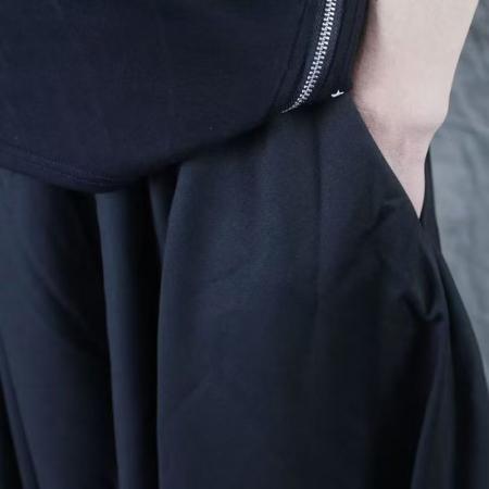 YF6928# 图片色韩版不规则裁剪设计松紧腰大摆阔腿假两件休闲九分裤