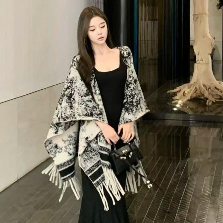 YF6945# 图片色时尚泼墨碎花流苏设计围巾 空调房保暖双面提花斗蓬披肩