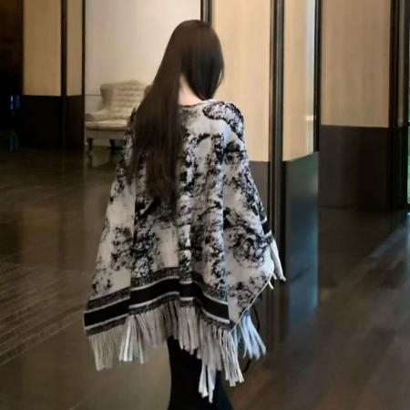 YF6945# 图片色时尚泼墨碎花流苏设计围巾 空调房保暖双面提花斗蓬披肩