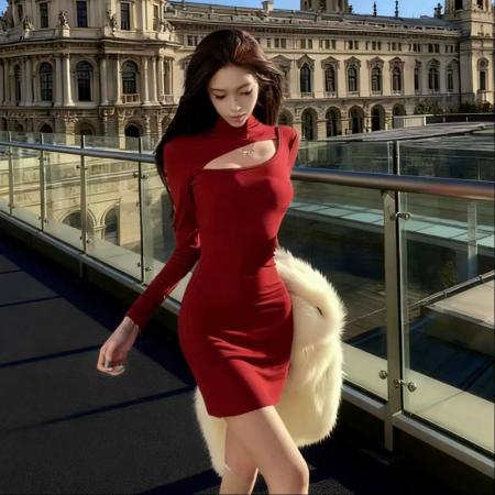 YF6941# 图片色春季辣妹新款性感后背镂空长袖镂空紧身弹力包臀显瘦连衣裙