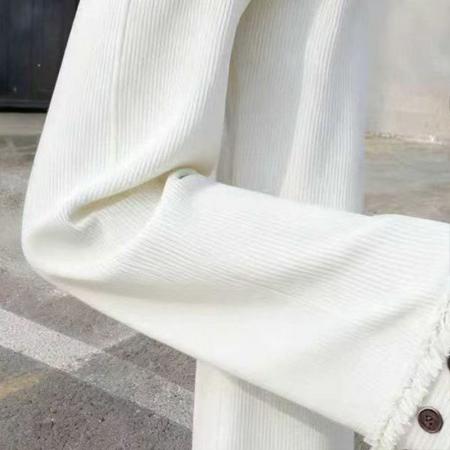 YF6939# 图片色韩版高腰坑条纹流苏铆钉设计松紧腰显瘦坠地感直筒休闲裤