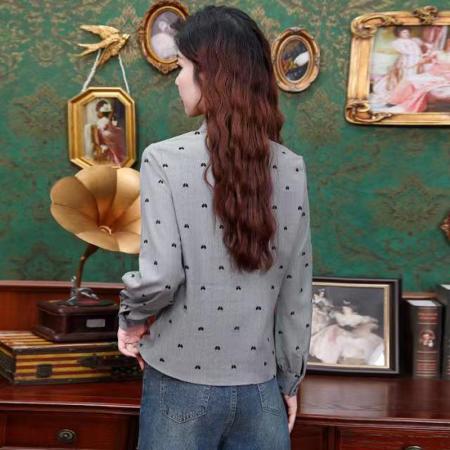 YF6938# (2色入内)韩版春秋水波纹暗花设计长袖翻领宽松大码高级感衬衣