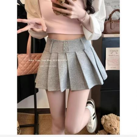 YF6977# (3色入内）性感小辣椒三颗扣高腰百褶A字防走光显瘦韩版半身裙