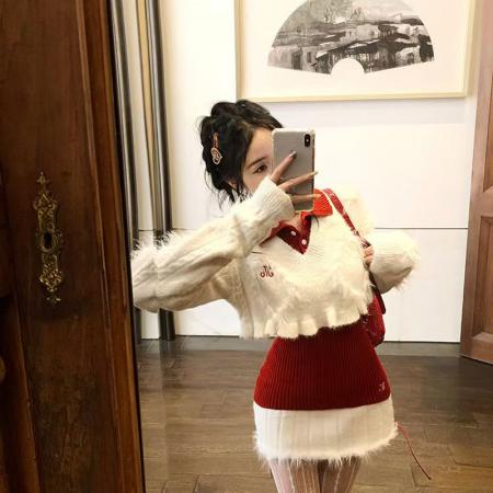 YF6970# (2色入内)性感时尚辣妹冬装松紧腰毛边坑条纹A字针织加厚防走光短裙