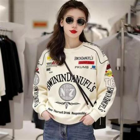 YF6979# 图片色港式潮流薄款春季洋气英文印花潮牌设计胖MM大码休闲卫衣