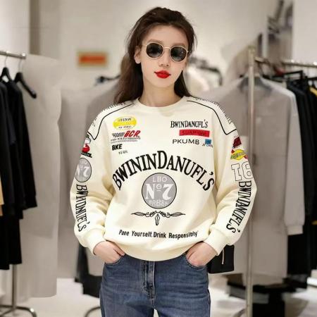 YF6979# 图片色港式潮流薄款春季洋气英文印花潮牌设计胖MM大码休闲卫衣