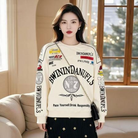 YF6979# 图片色港式潮流薄款春季洋气英文印花潮牌设计胖MM大码休闲卫衣