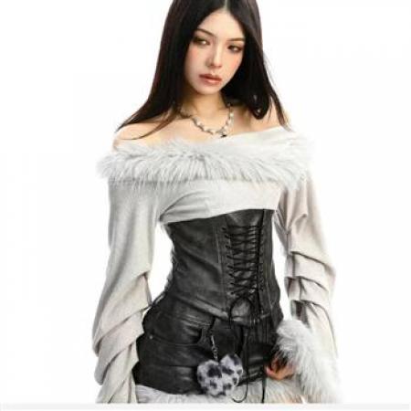 YF6991# 图片色辣妹性感高腰包臀毛毛围边紧身小众设计PU皮拼接短裤