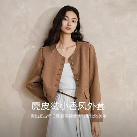 YF6999# 图片色港式小香风圆领长袖排扣短款仿皮秋冬休闲百搭外穿上衣