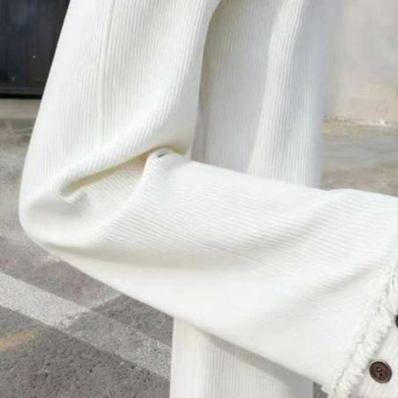 YF7014# 图片色韩版时尚个性流苏纽扣围边设计松紧腰收腹复古阔腿灯芯绒裤