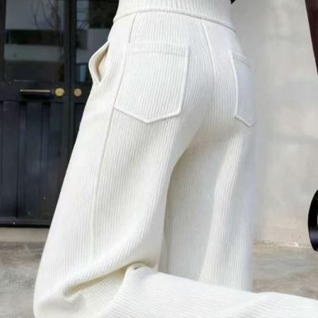 YF7014# 图片色韩版时尚个性流苏纽扣围边设计松紧腰收腹复古阔腿灯芯绒裤