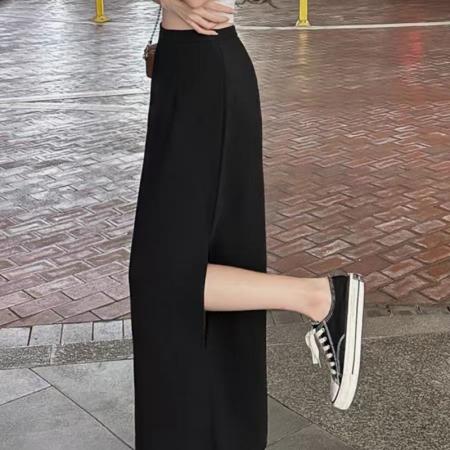 YF7011# 图片色春秋时尚侧开叉收腹高腰包臀中长款黑色性感气质半身裙