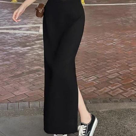 YF7011# 图片色春秋时尚侧开叉收腹高腰包臀中长款黑色性感气质半身裙