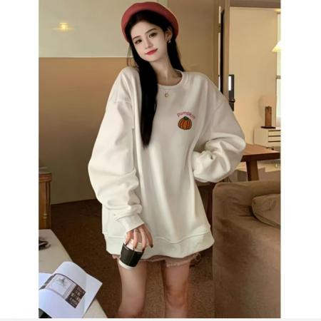 YF7010# (2色入内)学院风春秋新款可爱星印花慵懒风圆领长袖简约卫衣潮