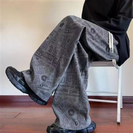 YF7008# (3色入内）秋冬时尚个性报纸印花复古设计感灯芯绒保暖慵懒风休闲裤