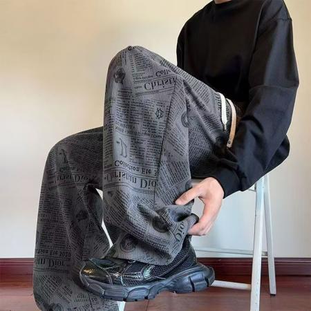 YF7008# (3色入内）秋冬时尚个性报纸印花复古设计感灯芯绒保暖慵懒风休闲裤