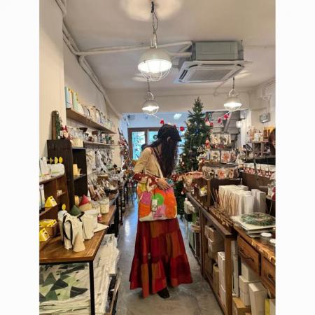 YF7031# 图片色优雅时尚渐变红色A字拼接格纹感松紧腰复古宽松显瘦长裙