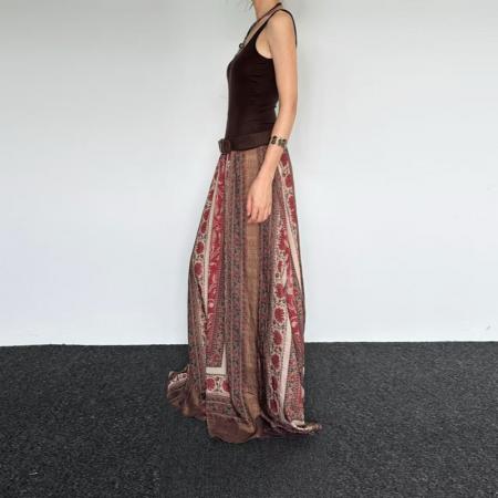 YF7029# 图片色复古小众阔腿坠地感松紧腰显瘦提花民族风休闲百搭半身裙