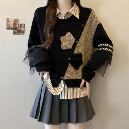 FA56307# 大码胖mm秋冬新款时尚学院风假两件卫衣小香风时尚洋气显瘦上衣女 服裝批發女裝批發服飾貨源