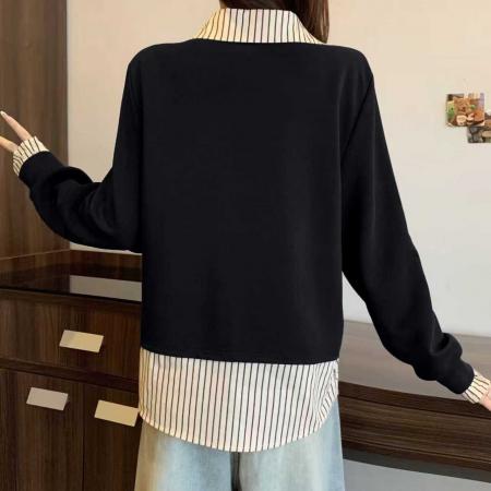 FA56309# 大码秋冬新款时尚高级感假两件重工亮钻减龄显瘦卫衣 服裝批發女裝批發服飾貨源